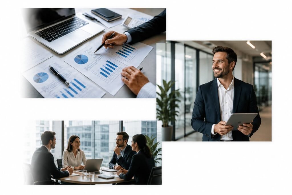 Collage of business situations